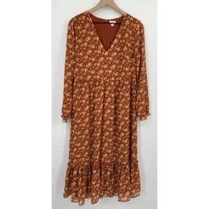 J Crew Dress Womens Small Orange Floral Long Sleeve Garden Party Ruffle
